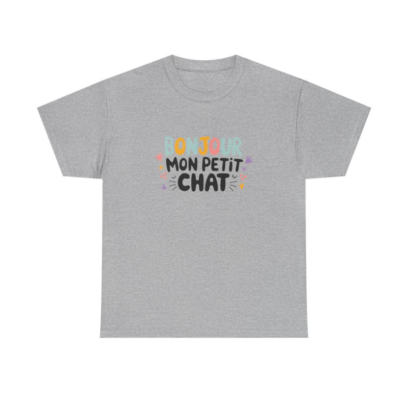 T-shirt “Bonjour mon petit chat” – Design Doux, Mignon et Plein de Tendresse