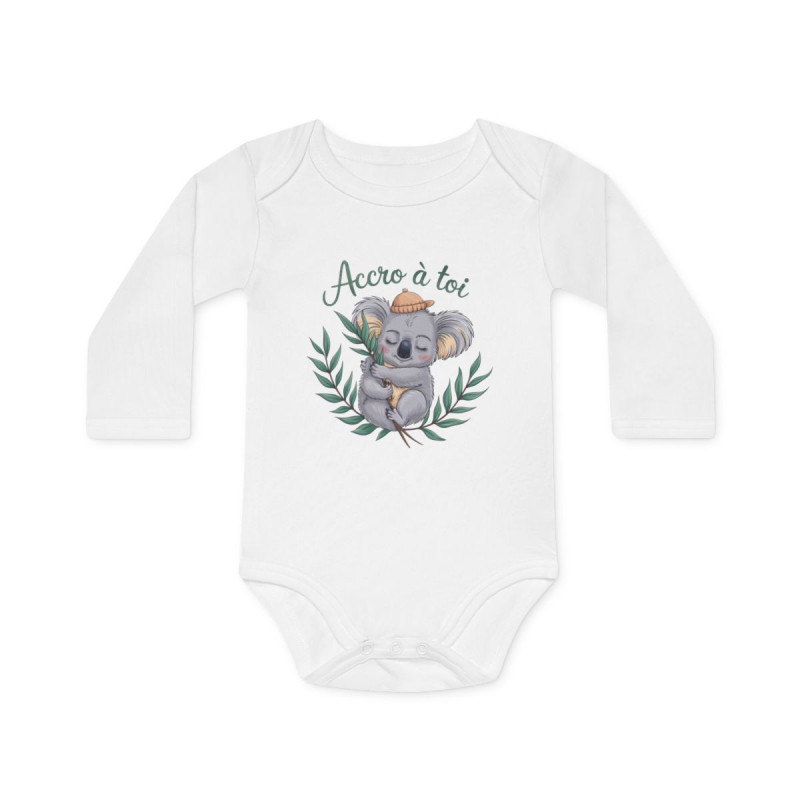 Body bébé "Accro à toi" – Koala mignon – 100% coton blanc – Cadeau naissance tout doux