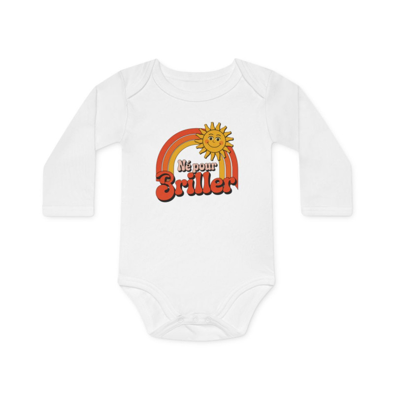 Body bébé Né pour briller Design soleil arc-en-ciel rétro 100% coton blanc  Cadeau naissance original