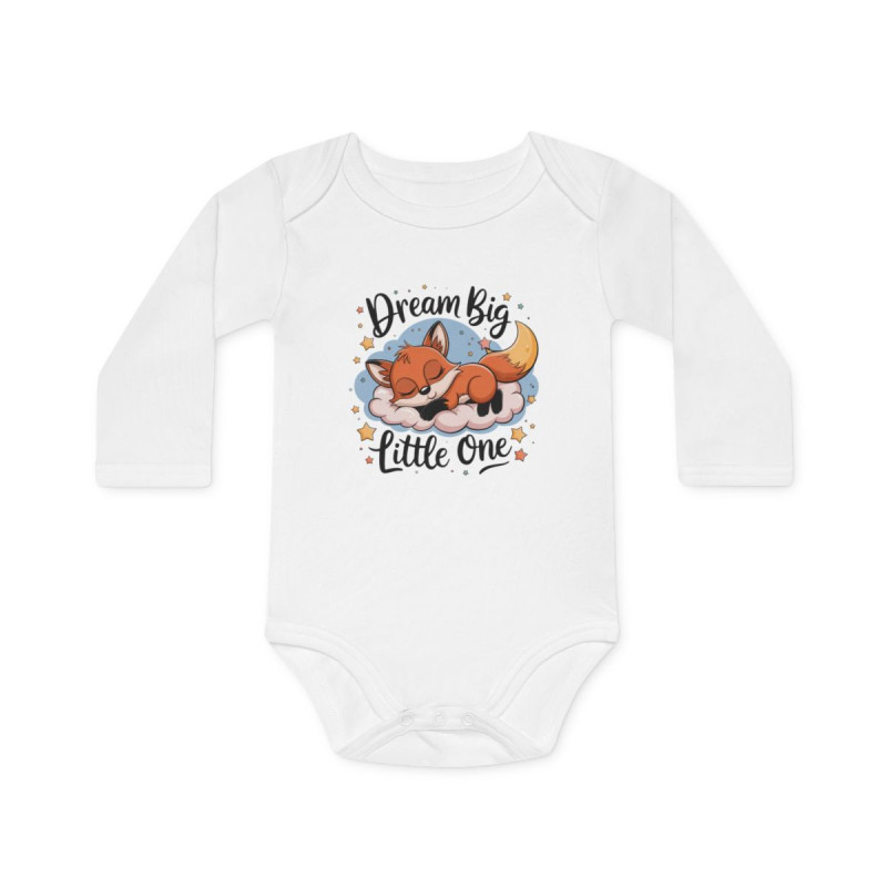 Body bébé Dream Big Little One Renard endormi design doux 100% coton blanc Cadeau naissance mignon