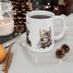 Mug chaton prénom personnalisé fleurs printemps mignon cadeau