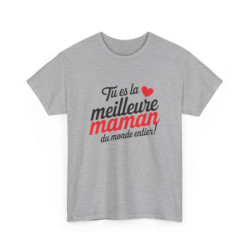 T-shirt femme maman d’amour – idée fête des mères, message cœur – blanc/gris – S à 3XL