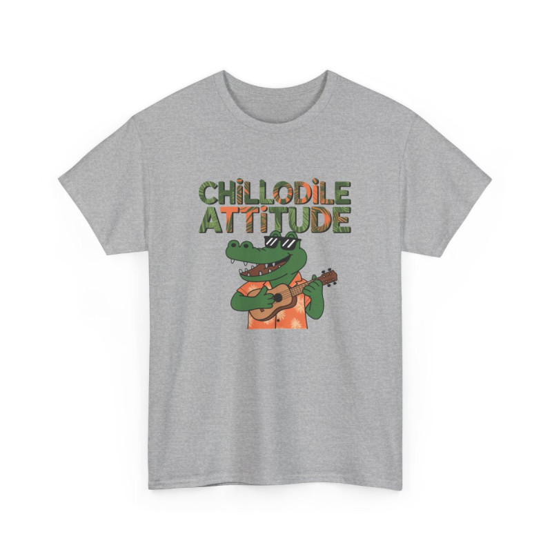 T shirt Chillodile Attitude Crocodile Ukulélé Blanc Gris tee shirt humour animal