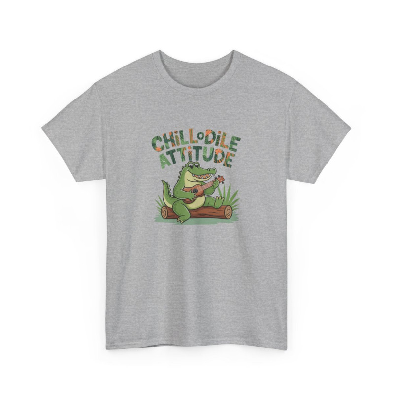 T-shirt Chillodile Attitude détente jungle blanc ou gris humour animal amusant crocodile