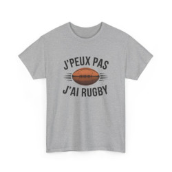 T shirt Blanc Gris J’Peux Pas J’ai Rugby  Tee Shirt Humoristique Sportif Rugby Homme Femme Supporter