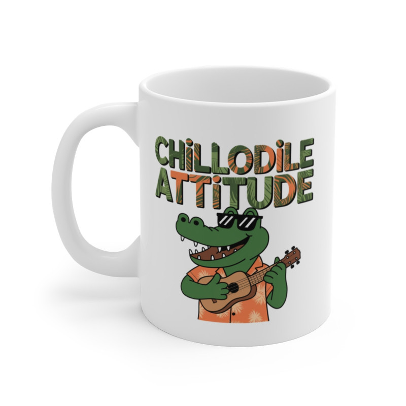 Mug Chillodile Attitude Tasse Drôle Crocodile Cool Guitare  Tropicale Relax Humour Cadeau Original Musique Zen