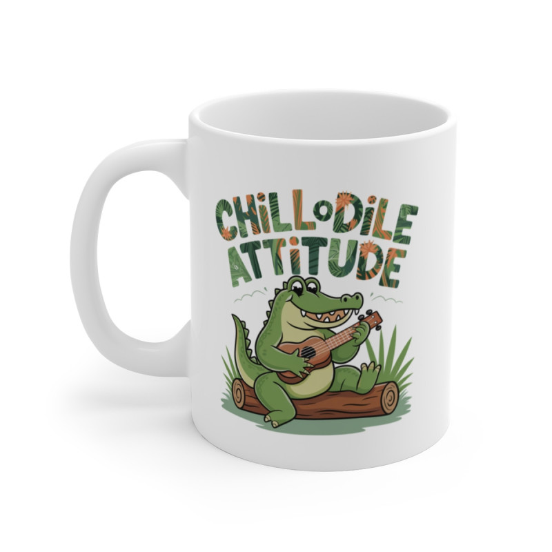 Mug Crocodile Chillodile Attitude Tasse Détente Croco Relax Ukulélé Humour Animal Jungle Musique Vacances Cool Original Fun