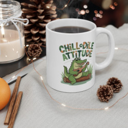 Mug Crocodile Chillodile Attitude Tasse Détente Croco Relax Ukulélé Humour Animal Jungle Musique Vacances Cool Original Fun