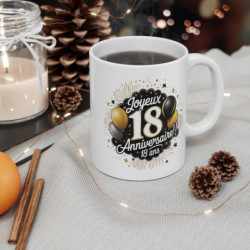 Mug Joyeux Anniversaire 18 Ans  Ballons Or & Feux d’Artifice Idée Cadeau Majeurité Original