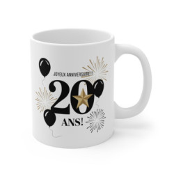 Mug Tasse Joyeux Anniversaire 20 Ans  Étoile Dorée et Feux d’Artifice  Cadeau Élégant pour les 20 Ans