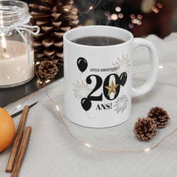 Mug Tasse Joyeux Anniversaire 20 Ans  Étoile Dorée et Feux d’Artifice  Cadeau Élégant pour les 20 Ans