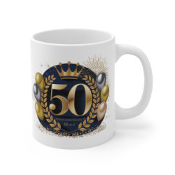 Mug Tasse Joyeux Anniversaire 50 Ans  Élégant Design Doré & Bleu Nuit  Idée Cadeau Prestige