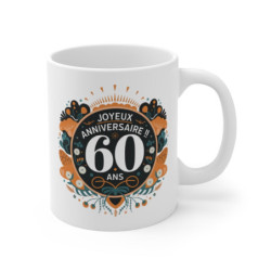 Mug Tasse Joyeux Anniversaire 60 Ans Design Floral Rétro Élégant Cadeau Original et Symbolique