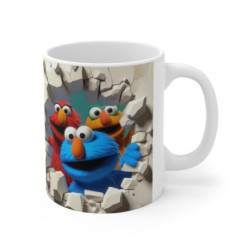 Mug Sesame Street Tasse vintage avec personnages Elmo et Cookie Monster Mur cassé style cartoon