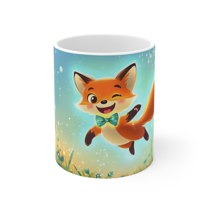 Mug Tasse Renard Joyeux Champ Fleuris Illustration Cartoon Lumineuse pour enfant et adulte