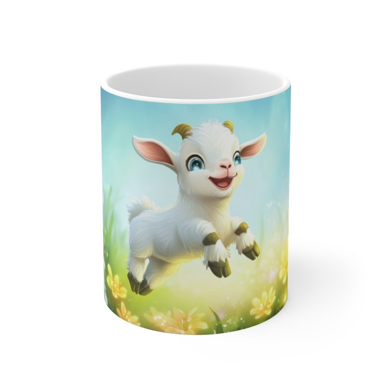 Mug Tasse Chevreau Sautant Champ Fleuri Illustration Cartoon Lumineuse pour enfant et adulte