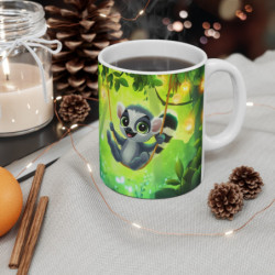 Mug Tasse Lémurien Magique en Forêt Tropicale Illustration Cartoon Lumineuse pour enfant et adulte