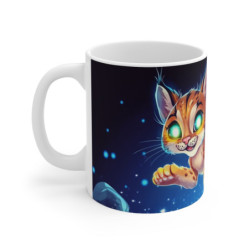 Mug Tasse Chat Sauvage Magique Nuit Étoilée Illustration Cartoon Lumineuse pour enfant et adulte