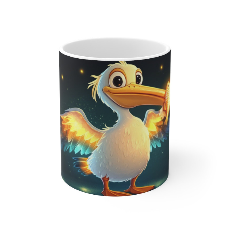 Mug Tasse Pélican Magique et Poisson Doré Illustration Cartoon Lumineuse pour enfant et adulte