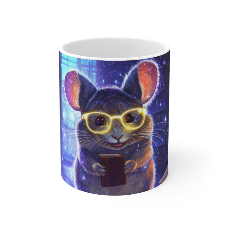 Mug Tasse Souris Magique Bibliophile avec Lunettes Lumineuses Illustration Cartoon Féérique pour enfant et adulte