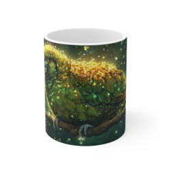 Mug Tasse Perroquet Vert Scintillant Nocturne  Illustration Magique Jungle Tropicale Brillante – Cadeau Enfant & Adulte