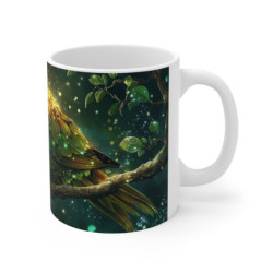 Mug Tasse Perroquet Vert Scintillant Nocturne  Illustration Magique Jungle Tropicale Brillante – Cadeau Enfant & Adulte