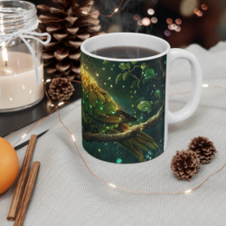 Mug Tasse Perroquet Vert Scintillant Nocturne  Illustration Magique Jungle Tropicale Brillante – Cadeau Enfant & Adulte