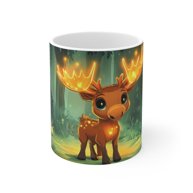 Mug Élan Magique Tasse Bébé Élan Bois Lumineux Forêt Enchantée Aurore Mystique