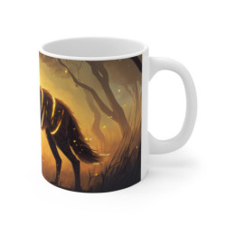 Mug Loup Enchanté – Tasse Loup Mystique à Rayures Lumineuses dans Forêt Crépusculaire