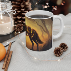 Mug Loup Enchanté – Tasse Loup Mystique à Rayures Lumineuses dans Forêt Crépusculaire