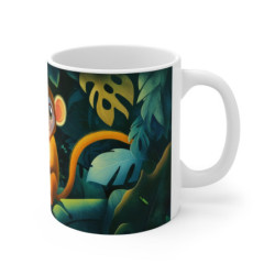 Mug Singe Joyeux à la Banane – Tasse Jungle Tropicale Étincelante avec Feuillage Émeraude