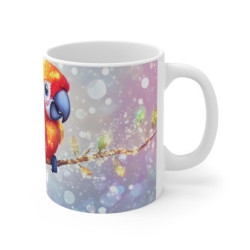 Mug Perroquet Arc-en-Ciel – Tasse Oiseau Tropical Magique Branche Étincelante Ciel Pastel