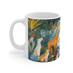 Mug Tasse Safari Illustré – Scène de Jungle avec Animaux Sauvages Stylisés