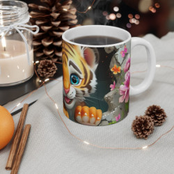 Tasse Tigre Mignon Cartoon  Mug Animal Enfant et Adulte Fleurs