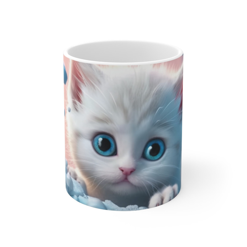 Mug Tasse Chaton Mignon Blanc – Animal Neige Enfant Adulte