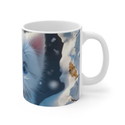 Mug Tasse Chaton Blanc Mignon – Animal Hiver Neige Enfant Adulte