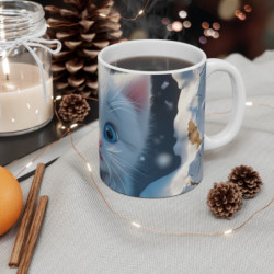 Mug Tasse Chaton Blanc Mignon – Animal Hiver Neige Enfant Adulte