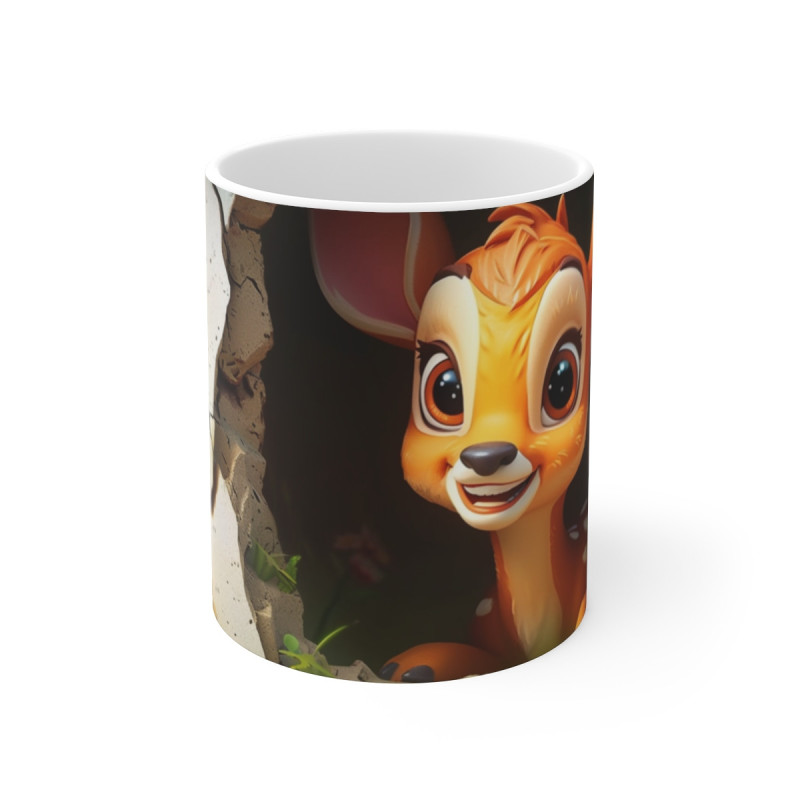Mug Tasse Faon Mignon Cartoon – Animal Forêt Enfant Adulte Fleurs