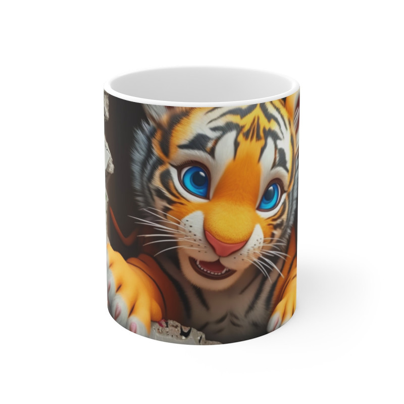 Mug Tasse Tigre Mignon Cartoon – Animal Jungle Fleurs Enfant Adulte