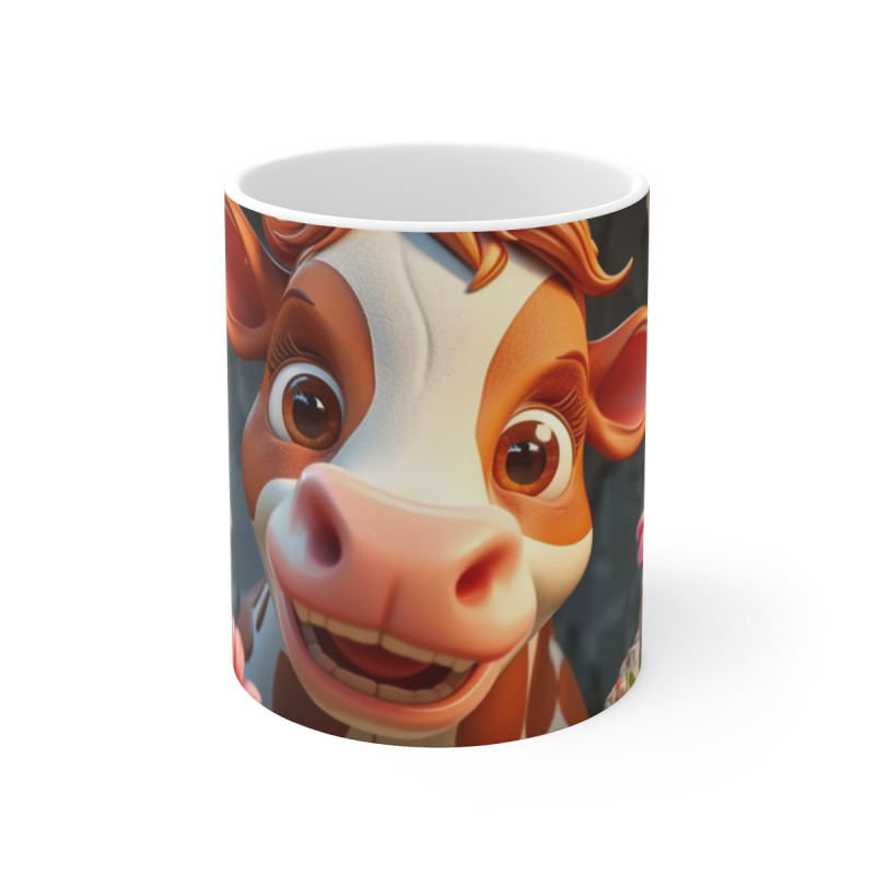 Mug Tasse Vache Mignonne Cartoon – Animal Ferme Fleurs Printemps Enfant Adulte