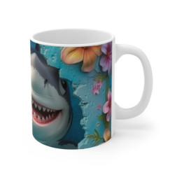 Mug Tasse Requin Cartoon Mignon – Animal Océan Bleu Fleurs Tropicales Enfant Adulte