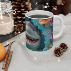 Mug Tasse Requin Cartoon Mignon – Animal Océan Bleu Fleurs Tropicales Enfant Adulte