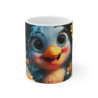 Mug Tasse Oiseau Mignon Cartoon – Bébé Oisillon Bleu Enfant Adulte Mur Craquelé Fleurs Fantaisie