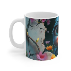Mug Tasse Oiseau Mignon Cartoon – Bébé Oisillon Bleu Enfant Adulte Mur Craquelé Fleurs Fantaisie