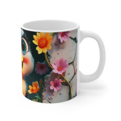 Mug Tasse Oiseau Mignon Cartoon – Bébé Oisillon Bleu Enfant Adulte Mur Craquelé Fleurs Fantaisie