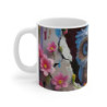 Mug Tasse Chouette Mignonne – Bébé Hibou Blanc aux Yeux Bleus Mur Craquelé Fleurs Colorées