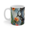 Tasse Mug Éléphant Bébé Mignon – Illustration Éléphant Cartoon Curieux avec Fleurs Tropicales et Mur Vintage
