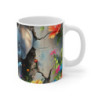Tasse Mug Éléphant Bébé Mignon – Illustration Éléphant Cartoon Curieux avec Fleurs Tropicales et Mur Vintage
