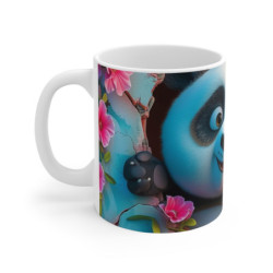 Tasse Panda Adorable – Mug Panda Cartoon Regard Espiègle avec Fleurs Roses et Fond Vintage Craquelé