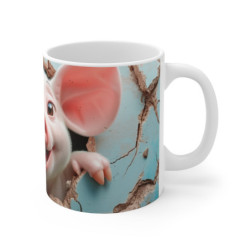 Tasse Cochon Rigolo – Mug Cochonnet Rose Cartoon avec Mur Bleu Fissuré, Tasse Mignonne pour Amoureux des Animaux